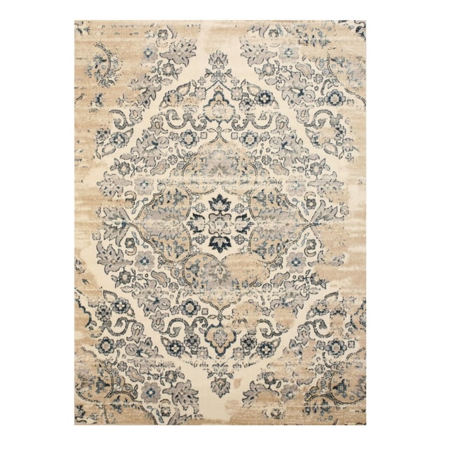 Polyprop Traditional Rug EORC Ivory Polypropylene Traditional Distressed Bohemian Isabella ...