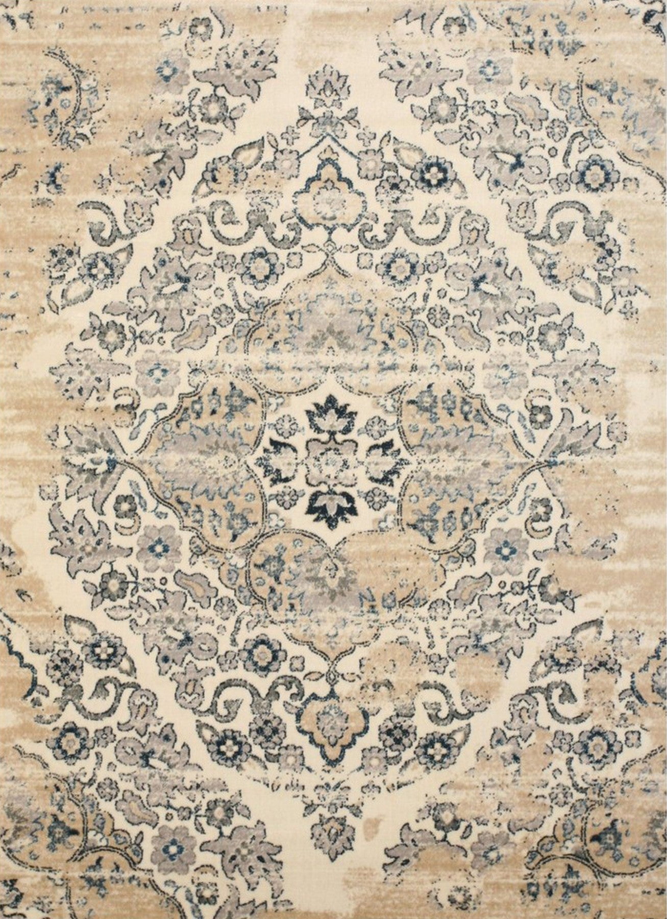 Polyprop Traditional Rug EORC Ivory Machine-made Polypropylene Traditional Distressed Bohemian ...