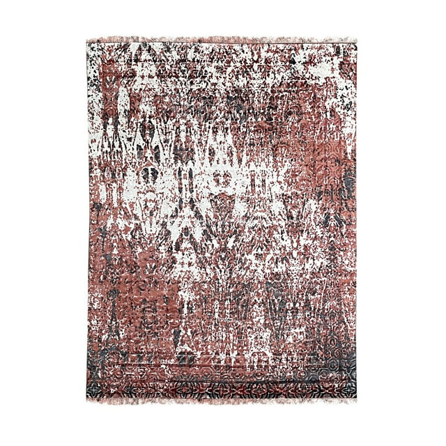 EORC Ivory / Red Hand Knotted Wool Transitional Modern Rug, 7' x 9'