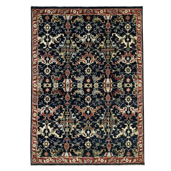 EORC KC30808NV10X14 Hand Knotted Wool Serapi Design Rug, 10' x 14', Navy / Red Area Rug
