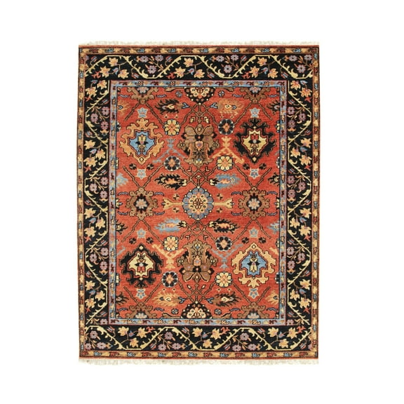 EORC KR100RT12X18 Hand Knotted Wool Traditional Knot Rug, 11'8 x 18'1, Rust / Navy Area Rug