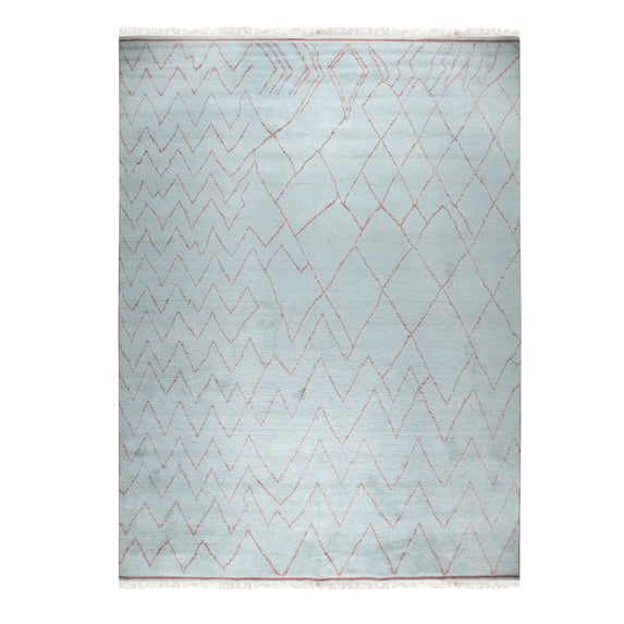 EORC Light Blue Hand-Knotted Wool Modern Moroccan Rug, 9' x 12'