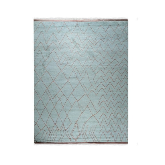 EORC DO04LTB8X10 Hand Knotted Wool Moroccan Rug, 8' x 10', Light Blue Area Rug