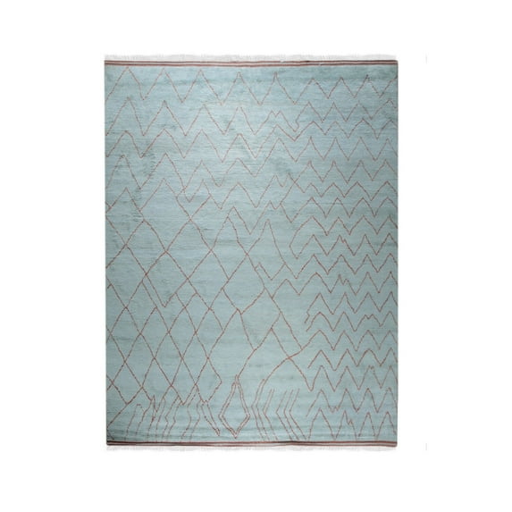 EORC DO04LTB9X12 Hand Knotted Wool Moroccan Rug, 9' x 12', Light Blue Area Rug