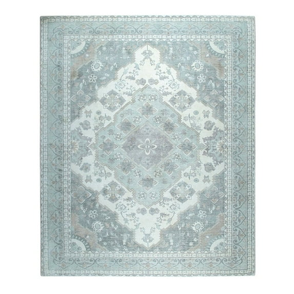 EORC Light Green Hand-Knotted Wool Classic Oriental Design Rug, 6' x 9'