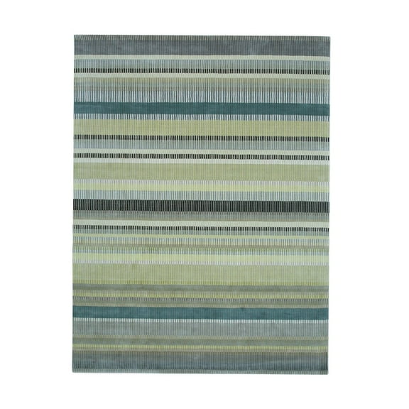 EORC Light Green Hand-Knotted Wool Modern Knotted Striped Rug, 4' x 6'