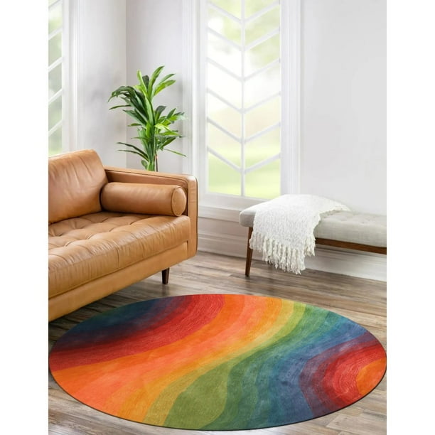 EORC Lollipop Hand-Tufted Wool Contemporary Desertland Rug, 4' Round
