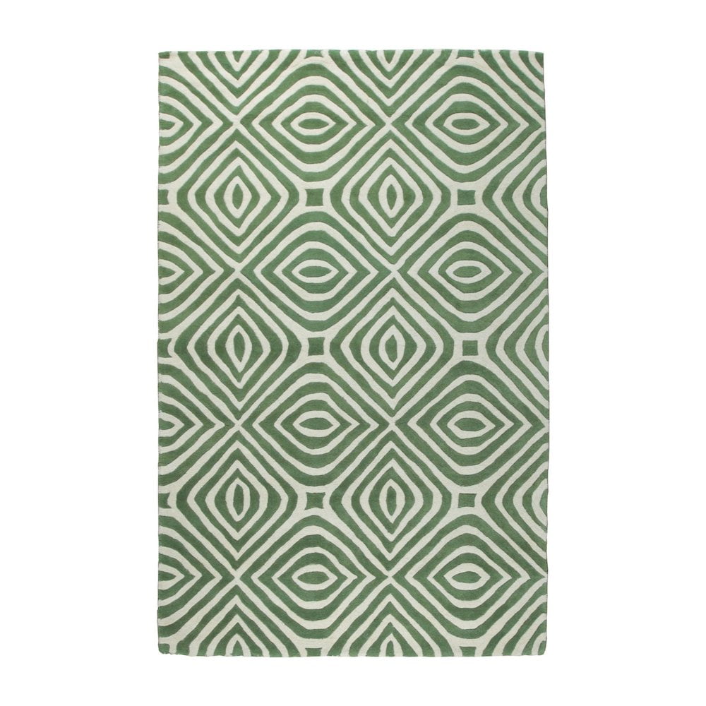 Hand-Tufted Green and White Wool Rectangular Area Rug, 5' x 8'