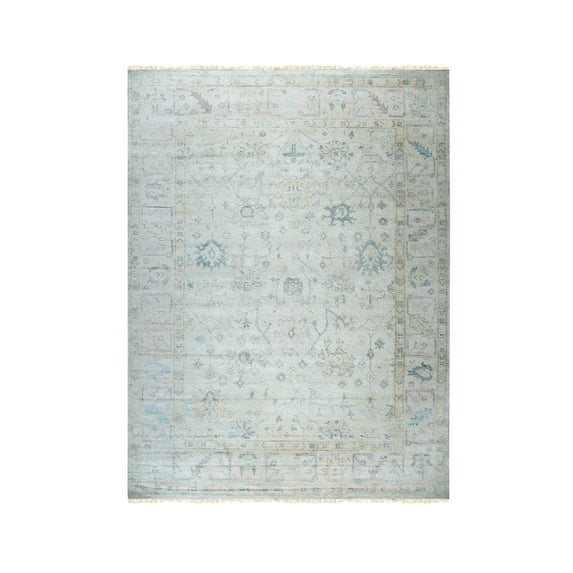 EORC MT342IV9X12 Hand-Knotted Natural Silk Natural Silk Oushak Rug, 9' x 12', Ivory/Vintage Pink Area Rug