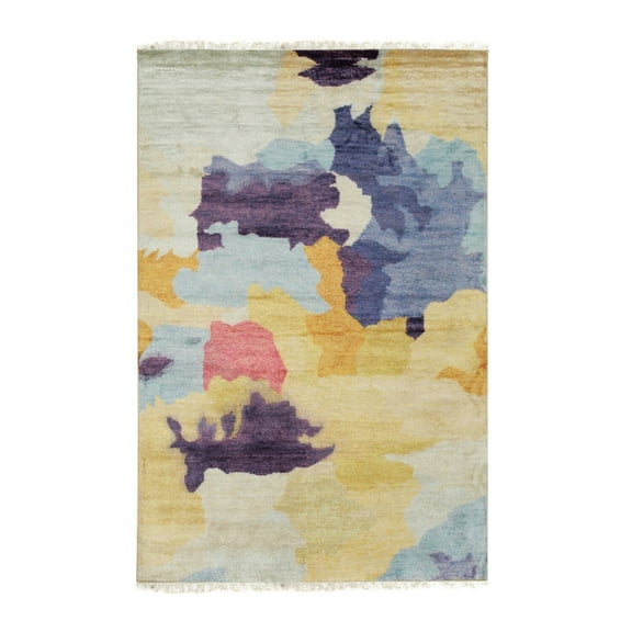 EORC Multi Hand Knotted BAMBOO SILK Transitional Modern Sik Knotted Rug, 6' x 9'