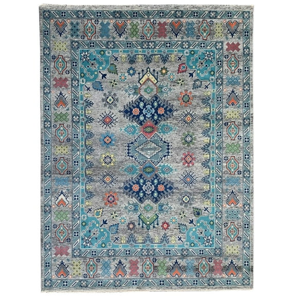 EORC Natural Gray Hand Knotted Wool Traditional Kazak Collection Rug, 9' x 12'