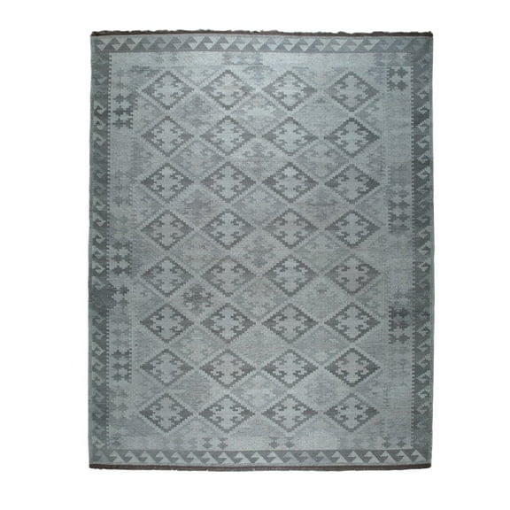 EORC Natural Grey Hand-Knotted Wool Geometric Modern Flat Weave Rug, 5' x 8'