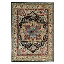 EORC Navy / Gold Hand Knotted Wool Traditional Heriz Serapi  Rug, 9' x 12'