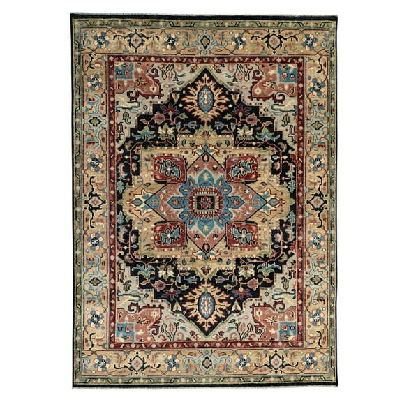 EORC Navy / Gold Hand Knotted Wool Traditional Heriz Serapi  Rug, 9' x 12'