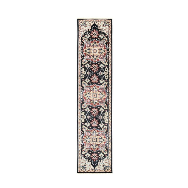 EORC Navy Hand Knotted Wool Traditional Heriz Weave  Rug, 2'6 x 10'