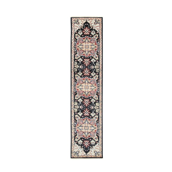 EORC Navy Hand Knotted Wool Traditional Heriz Weave Rug, 2'6 x 10'