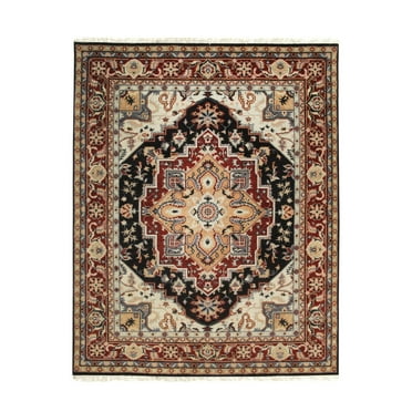 EORC Navy Hand Knotted Wool Traditional Heriz Weave  Rug, 8' x 10'