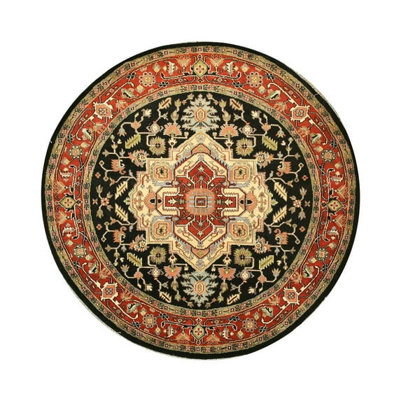 EORC Navy Hand Knotted Wool Traditional Serapi Rug, 6' Round