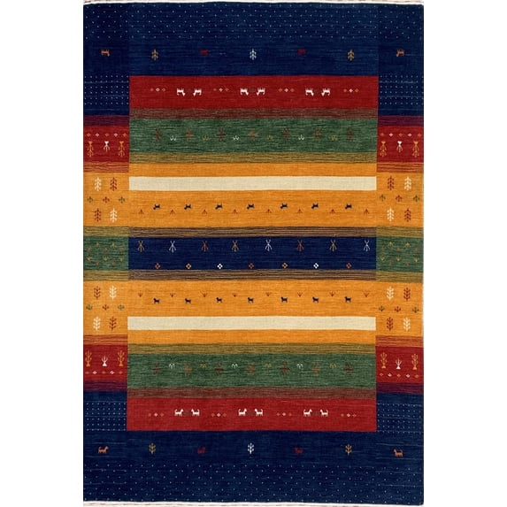EORC Navy Hand Knotted Wool Transitional Traditional Knot Rug, 9' x 12'-Color:Navy,Material:Wool