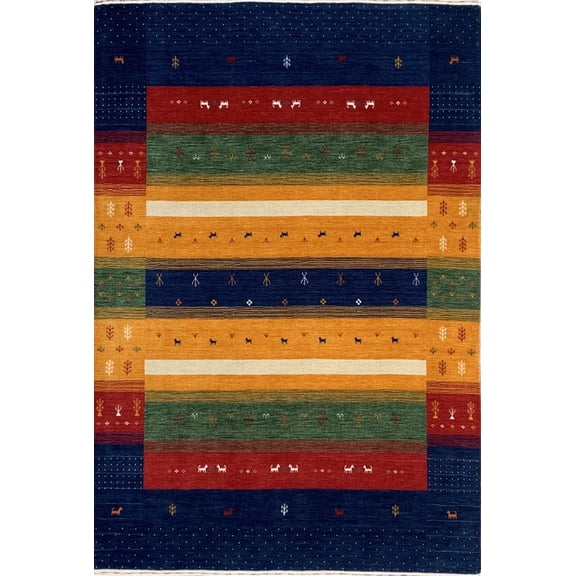 EORC Navy Hand Knotted Wool Transitional Traditional Knot Rug, 9' x 12'-Color:Navy,Material:Wool