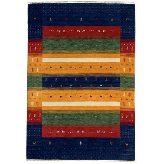 EORC Navy Hand Knotted Wool Transitional Gabbeh Rug, 10' x 14'