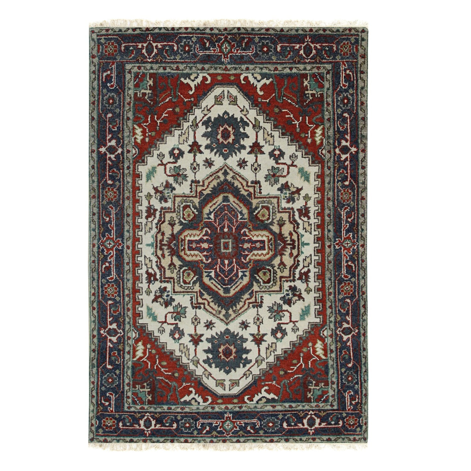 Ivory Elegance 9' x 12' Hand-Knotted Wool Traditional Rug