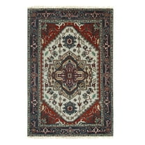 EORC Navy/ Ivory Hand Knotted Wool Traditional Serapi Rug, 9' x 12'