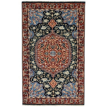 EORC Navy / Red Hand Knotted Wool Traditional Oushak Rug, 6' X 9'