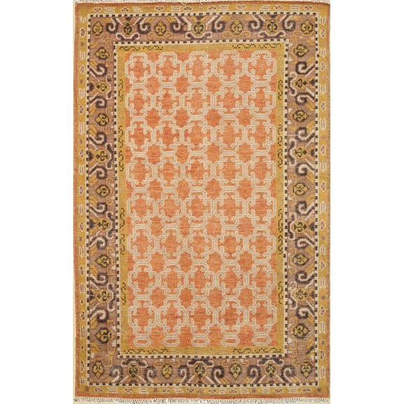 Hand Knotted Orange Wool Traditional Kotan Style Rug 6x9' - Eorc-Color:Orange,Material:Wool