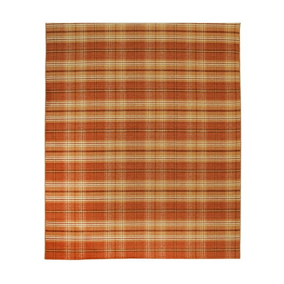 EORC Orange Hand Knotted Wool Traditional Plaid Rug, 10' x 14'