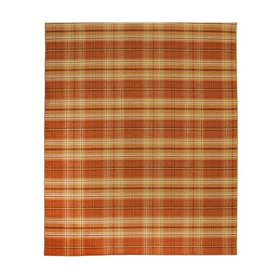 EORC Orange Hand Knotted Wool Traditional Plaid Rug, 8' x 10'