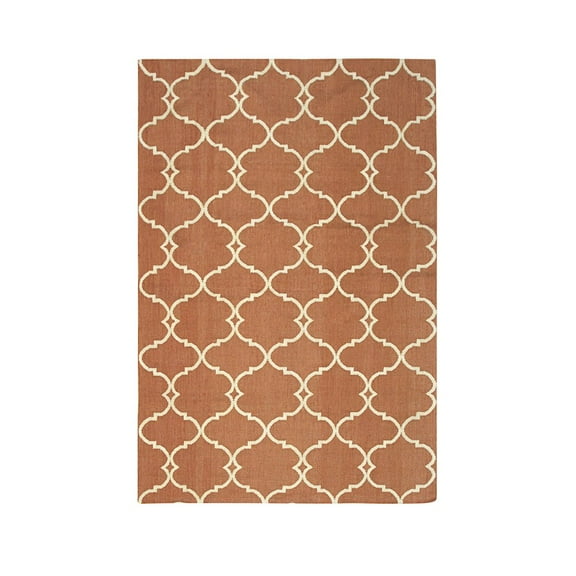 EORC Orange Polyester Transitional Reversible Moroccan Outdoor Rug, 5' x 8'