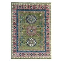 EORC P.Green / LT.FUSHIA Hand Knotted Wool Traditional Kazak Collection Rug, 9' x 12'
