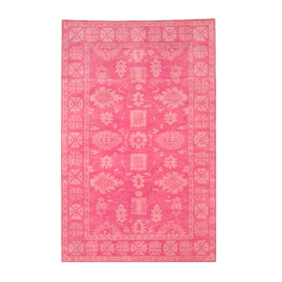 EORC Pink Hand-Tufted Wool Traditional Overdyed Rug, 4' x 6'