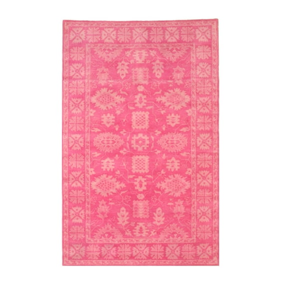 EORC Pink Hand-Tufted Wool Traditional Overdyed Rug, 7'9 x 9'9