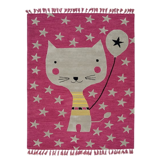 EORC Pink Hand-Tufted Wool Transitional Children Tufted Rug, 7'6 x 9'6-Color:Pink,Material:Wool