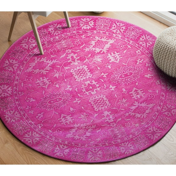 EORC Pink Traditional Oriental Overdyed Area Rug