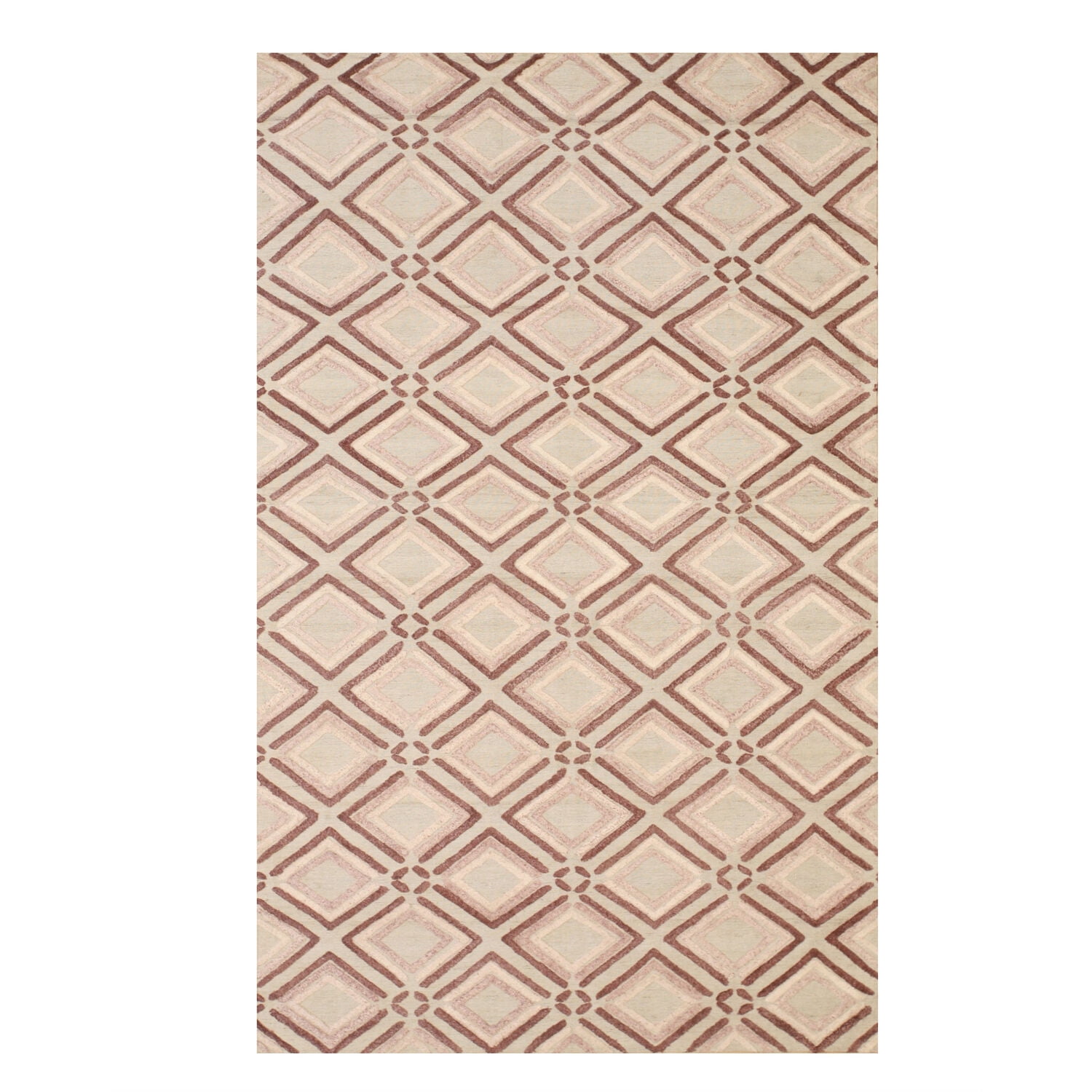 Handmade Geometric Wool Rug in Purple and Beige, 5' x 8'