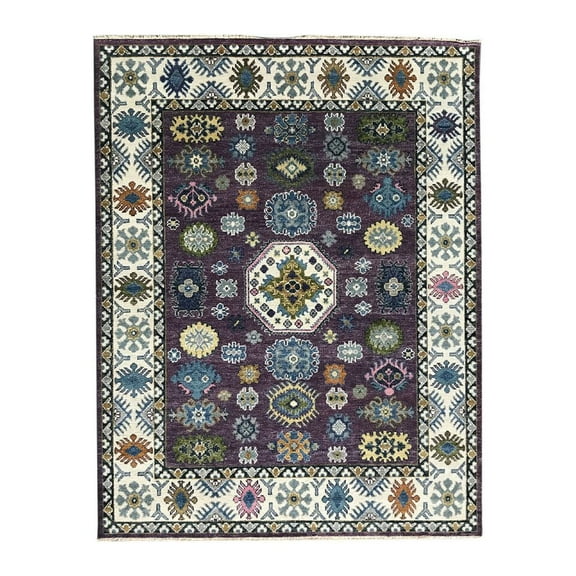 EORC Purple / Ivory Hand Knotted Wool Traditional Kazak Collection Rug, 10' x 14'