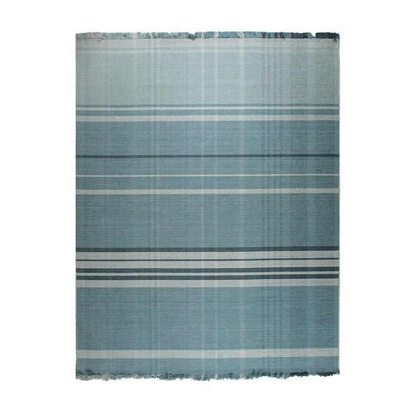 EORC RR01BL4X6 Hand-Knotted Wool Flat Weave Rug, 4' x 6', Blue Area Rug