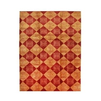 EORC Red Afghan Wool Transitional Turkish Knot Rug, 9'1 x 12'