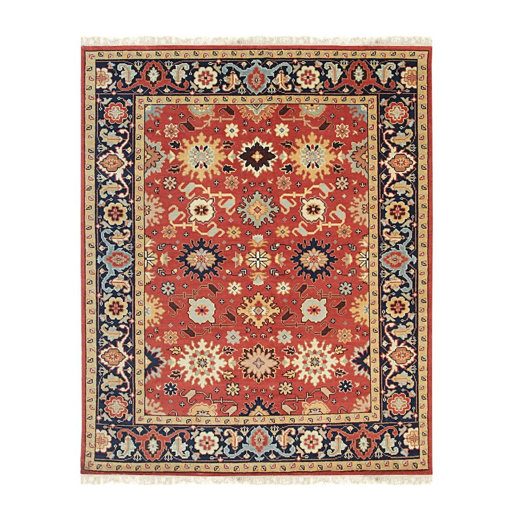 Red and Beige Hand-Knotted Wool 8' x 10' Traditional Area Rug