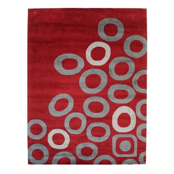 EORC Red Hand-Tufted Wool Transitional Modern Tufted Rug, 9' x 12'-Color:Red,Material:Wool