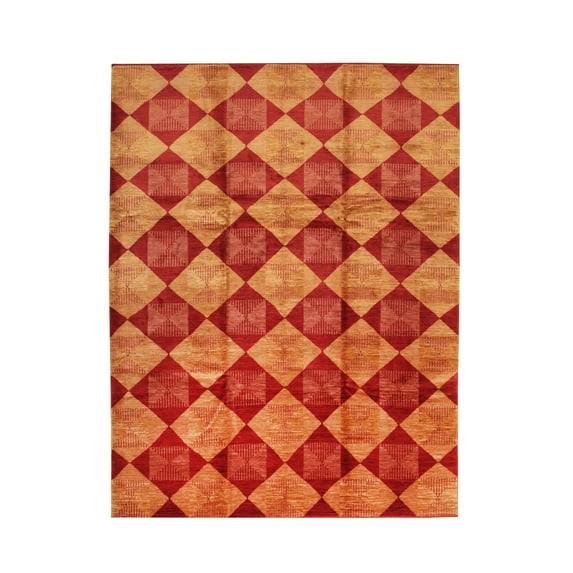 EORC Red Handmade Afghan Wool Transitional Turkish Knot Rug, 8' x 10'