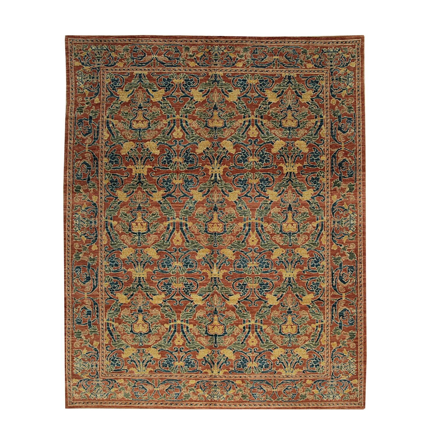 Red and Beige Handwoven Wool 10' x 14' Spanish Style Rug