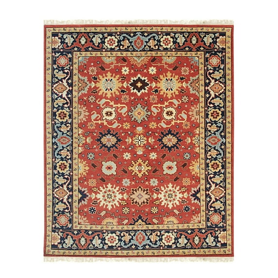 Hand Knotted Wool Red Traditional Oriental Mahal Rug, Made in India