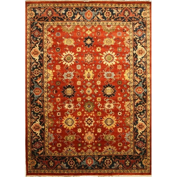 EORC Rust Hand Knotted Wool Traditional Super Mahal Rug, 8' x 10'-Color:Rust,Material:Wool