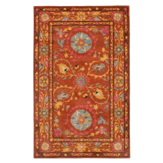 EORC Rust Hand-Tufted Wool Traditional Suzani Rug, 7'9 x 9'9-Color:Ivory,Material:Wool