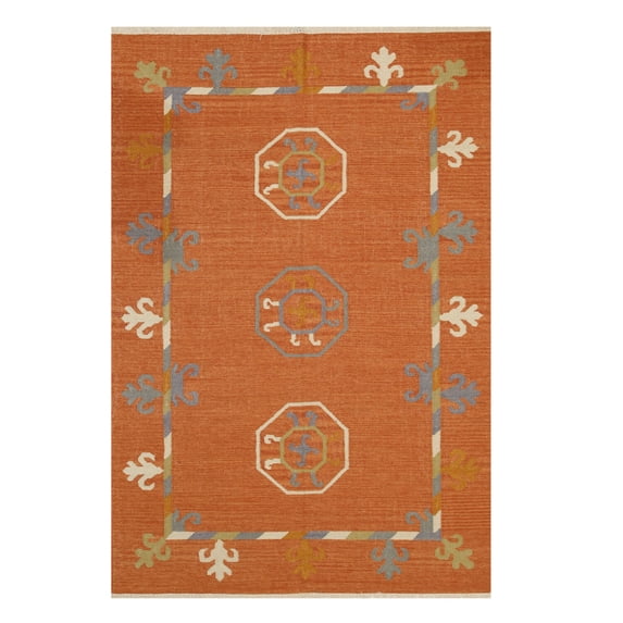 EORC Rust Handmade Wool Traditional Suzani Kilim Rug, 5'6 x 8'-Color:Rust,Material:Wool