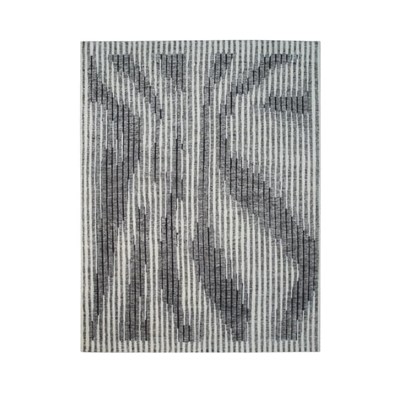 EORC SR299GY9X12 Hand-Knotted Wool High-Low HANDKNOTTED Rug, 9' x 12', White/ Gray Area Rug